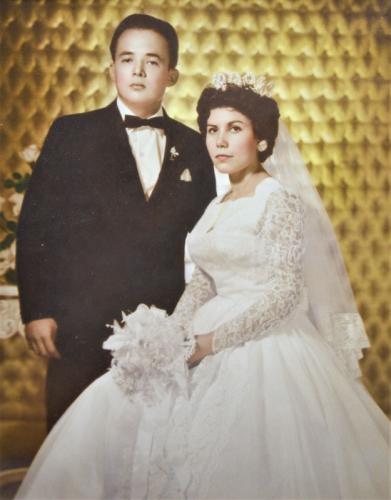Emilio González Domínguez y Ma. de Jesús Zúñiga Trevino en su boda celebrada en 1960.