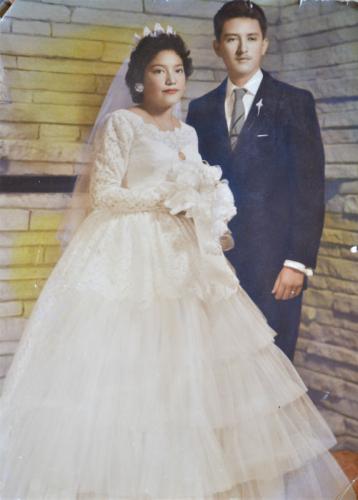 Francisco Aaron Salazar Orduñez y Ma. Alicia Rodríguez Salas el día de su boda. Nov. 23 de 1958.