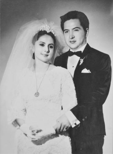 Ma. Sanjuana López Portillo Flores y José Fidel Castaneda Ochoa en su boda. Ca. 1966.