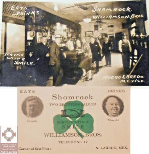 Fotografía y publicidad del Bar Shamrock de Nuevo Laredo. Década de 1920.