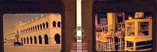 Palacio Federal y venta de dulces tradicionales en Nuevo Laredo. Década de 1950.