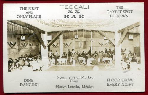 Tarjeta publicitaria del Teocali XX Bar en Nuevo Laredo. Década de 1940.